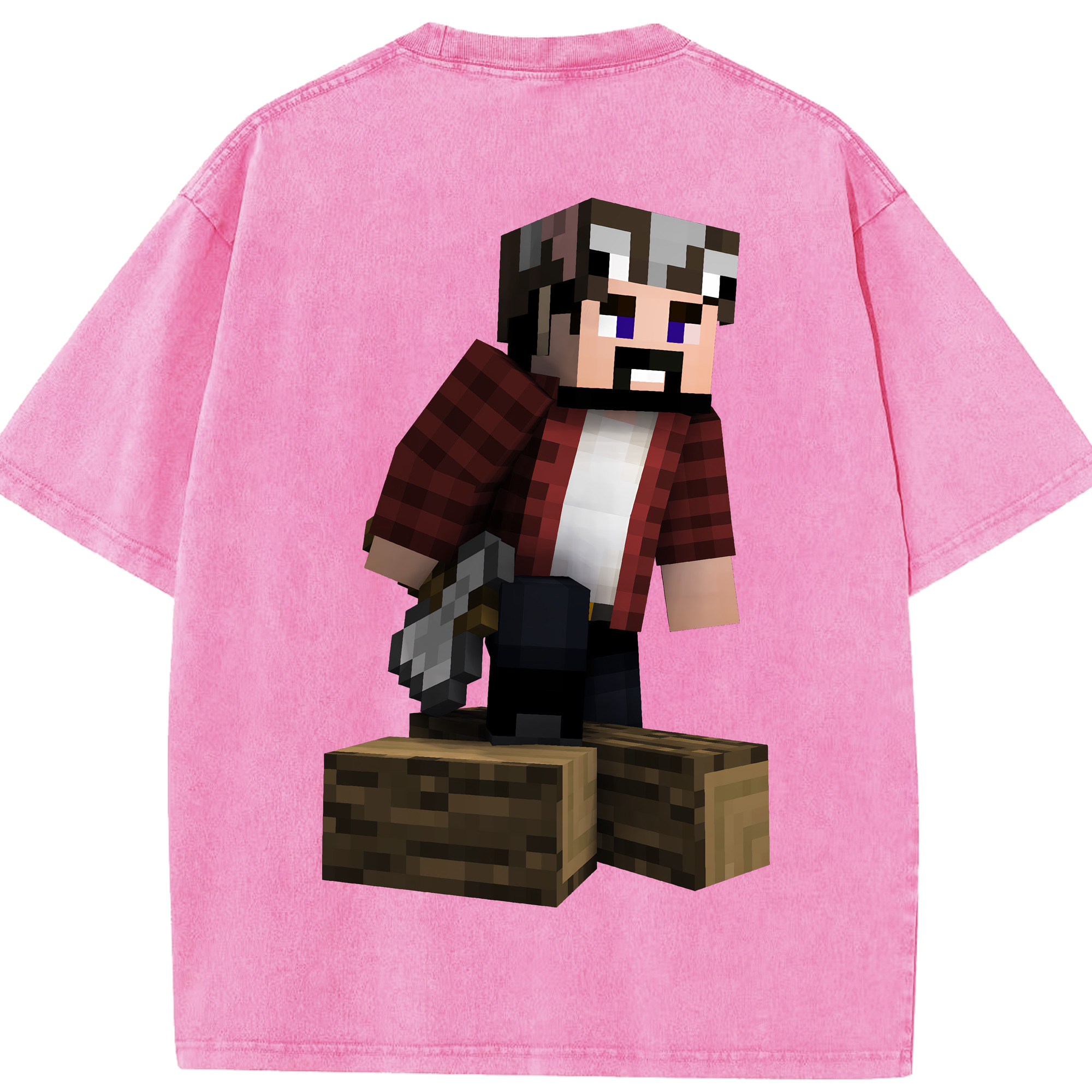 （画像用） マインクラフト ブロックの世界 Minecraft MC Block world 綿100% ヴィンテージ風 半袖Tシャツ（背面プリント）